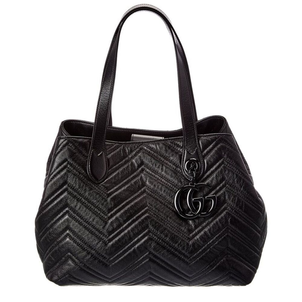 Gucci Gg Marmont Medium Leather Tote, Black